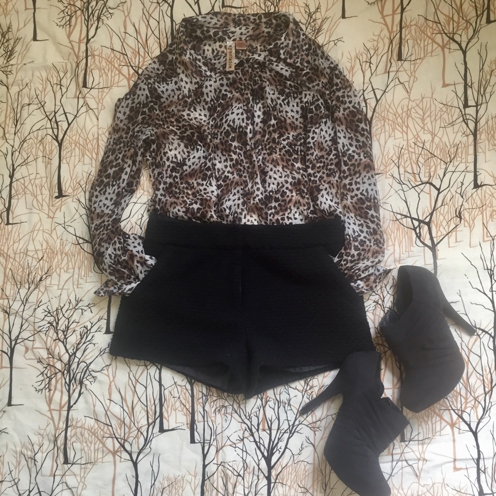 Eyeshadow Sheer Leopard Print Button Down Size M